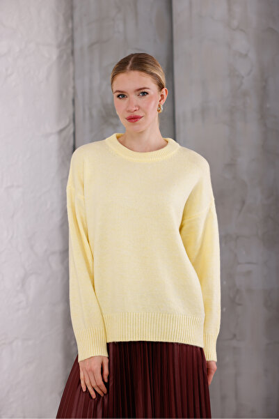 Moda Değirmeni Κίτρινο πλεκτό πουλόβερ με λαιμόκοψη oversized MD1191-313-0003