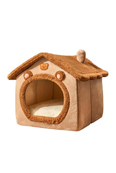 NEXTLY Pet Oasis Mini House with Removable Roof and Cushion, Non-Slip Base, 30cm, Brown