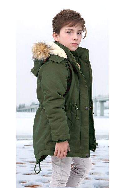 Pantulux Erkek Çocuk Su Geçirmez Makinede Yıkanabilir Kanvas Kumaş Kalın Kışlık Mont