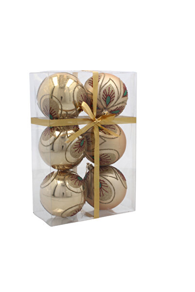 Selgot Set of 6 Golden Baubles for Christmas Tree, Diameter 8 cm, Model 2