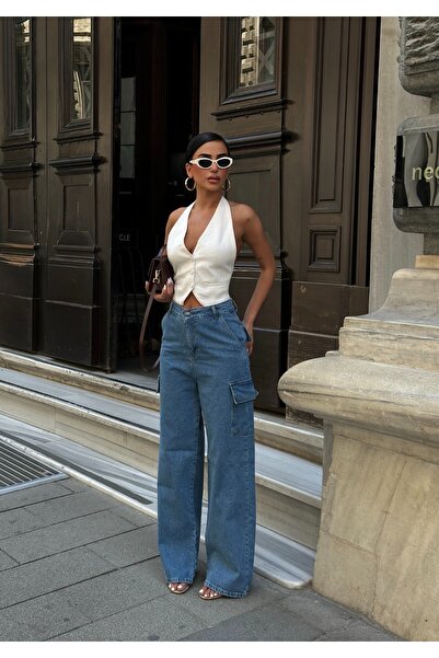 Les Séduisantes c.a. Special Design High Waist Wide Leg Pocket Detailed Jean Trousers