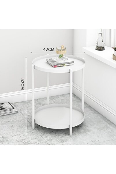 UNİBOX Coffee Table, Round, Metal, 2 Levels, Dimensions 42 x 52 cm, Color White,