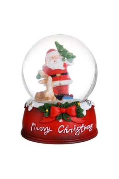 OEM Glob de zăpadă decorativ Moș Crăciun „Crăciun fericit” cu bază roșie Ø6.5 cm