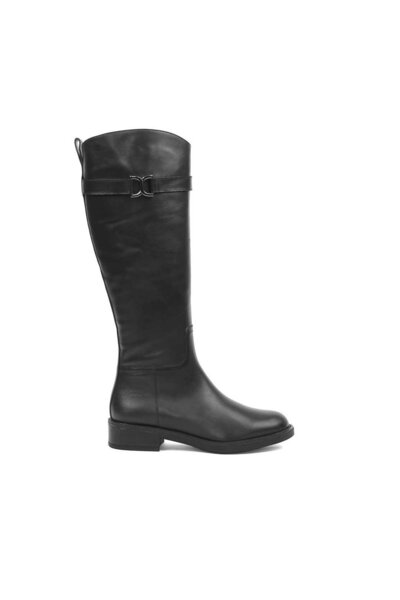 Celal Gültekin Kadın Siyah Fermuarlı Tokalı Deri Çizme