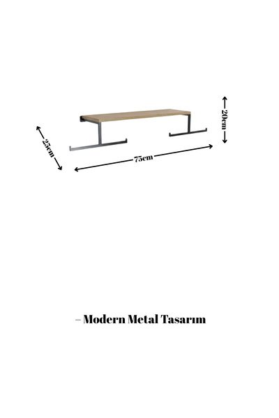 Grandmix Ahşap Raflı Giysi Askısı Metal Askılı Duvar Rafı