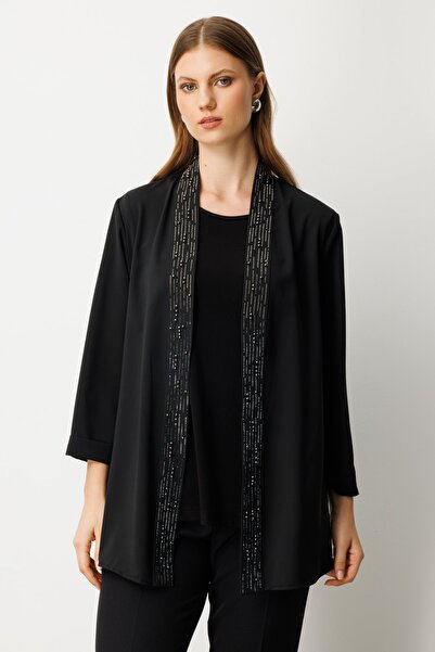 Ekol Jacket with Inner Lining and Stone-Embroidered Collar