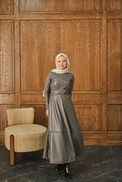 LOCCO Women's Fleece-Lined Leather Dress Anthracite