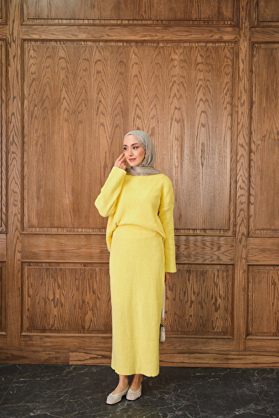 LOCCO Women's Knitwear Skirt Suit Yellow