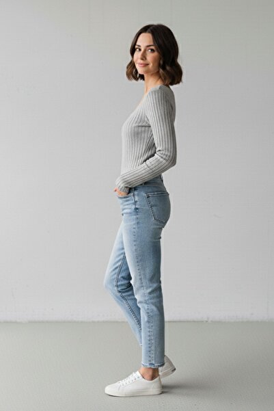 moddosa fashion Kadın U Yaka Uzun Kollu Alttan Çıt Çıtlı Body Zıbın Bluz