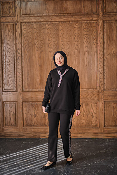 LOCCO Women's Scarf Double Set Black