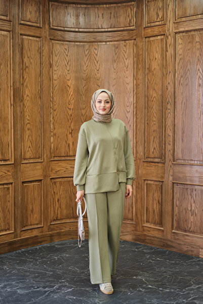 LOCCO Women's Zipper Detail Two-Piece Set Green