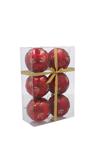 Selgot Set of 6 Red Baubles for Christmas Tree, 8 cm Diameter, Model 2