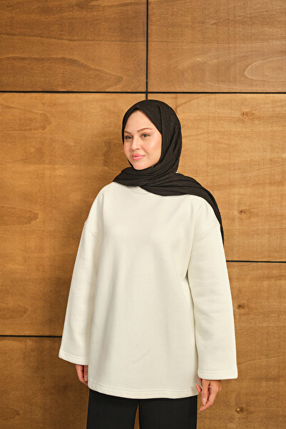 LOCCO Kadın Bisiklet Yaka Sweat Ekru