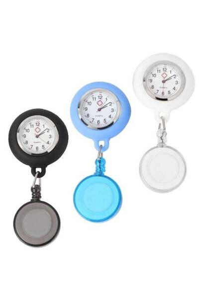 Generic Nurse Watch Retractable Clip-on Silicone Fob Watches - 3 Pack (Black, Light Blue, White)