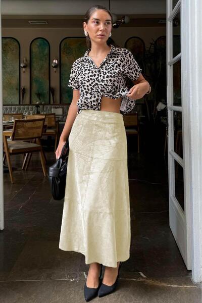 Madmext Stone Color Suede Long Skirt Mg2549