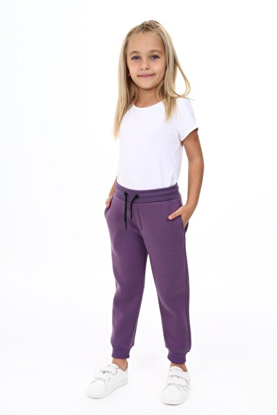 Toontoy بنطال رياضي أساسي للفتيات باللون الأرجواني مطبوع مع جيوب وحزام مطاطي ...