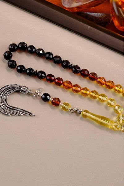 dergah tesbih Handmade Faceted Model Drop Amber Silver Design Wrist Length Prayer Beads (Amber), (Drop Amber Prayer Beads)