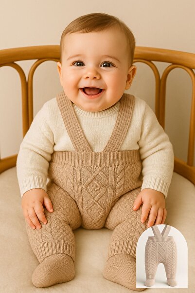 Minytrendy Baby Girl Boy Knitwear Adjustable Strap Newborn Winter Booties Jumpsuit Pants Baby Leggings