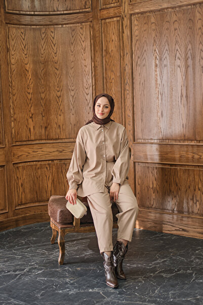 LOCCO Kadın Gömlekli Takım Krem