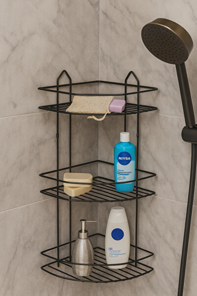 OVAHOME Ömür Boyu Paslanmaz Köşelik Duş Rafı Şampuanlık- Plastisol Kaplama Yapışkanlı veya Vidalı