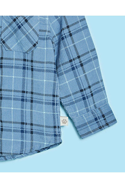 REDTAG Infant Boys Blue Printed Corduroy Long Sleeve Shirts