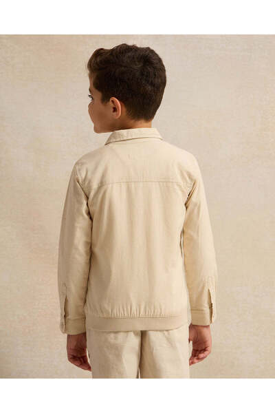 REDTAG Boys Beige Coordinated Collared Linen Shirt