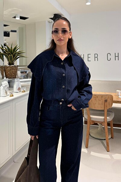 Nazliye İndigo Mavi Premium Taşlı Jean