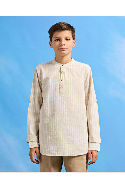 REDTAG قميص كاجوال مخطط باللون البيج للأولاد الكبار