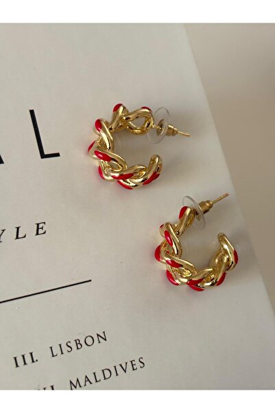 marsel aksesuar Red Gold Chain Model Vip Celip Earrings