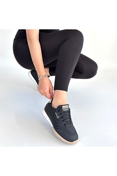 BESKAR Tawen Black Leather Beige Sole Lace-Up Sports Shoes