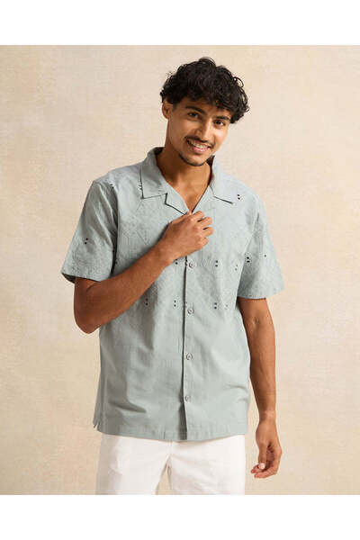 REDTAG Men Mint Embroidered Casual Shirt