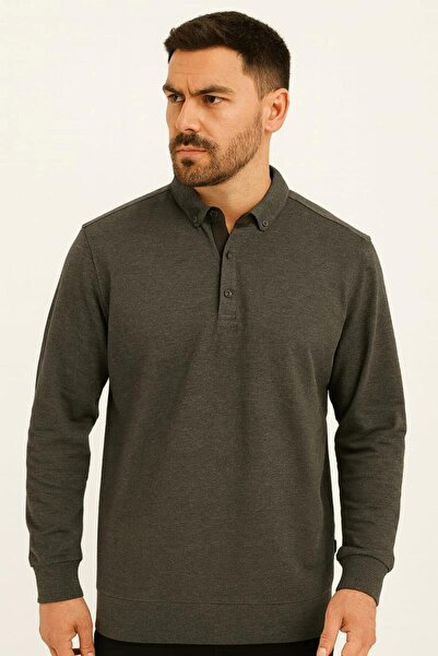 Markova Yarım Düğmeli Uzun Kollu Pamuk Karışımlı Rahat Vücudu Sarar Erkek Polo Yaka Jakar Kazak 612