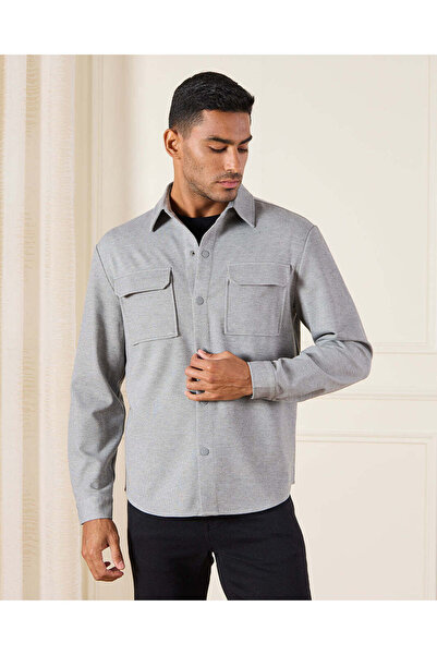 REDTAG Men Grey Dobby Shirt