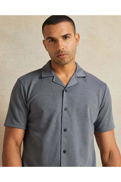 REDTAG Men Grey Jacquard Short Sleeve Shirt