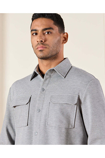 REDTAG Men Grey Dobby Shirt