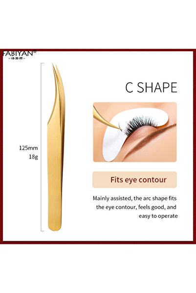Choice3 Gold C Shape Eyelashes Tweezers Stainless Steel For Lashes Extension ...