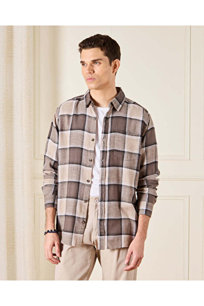 REDTAG Men Brown And Beige Checkered Shirt