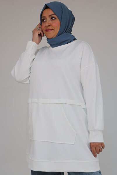 Eslina 58133 Plus Size Modal Tunic with Kangaroo Pocket - Ecru