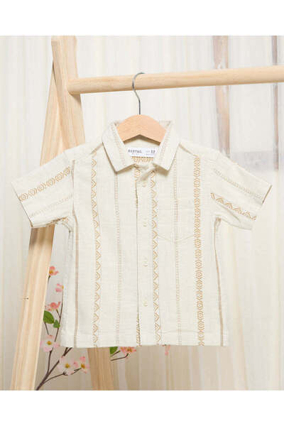 REDTAG Infant Boys Beige Embroidered Shirt