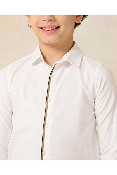 REDTAG Boys White Contrast Placket Long Sleeve Oxford Shirt