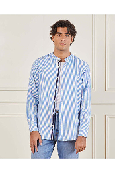 REDTAG Men Blue Striped Casual Shirt