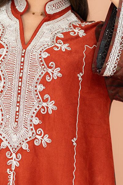 IKKXA Mandarin Colar White Embroidery Winter Straight Cut Jalabiya