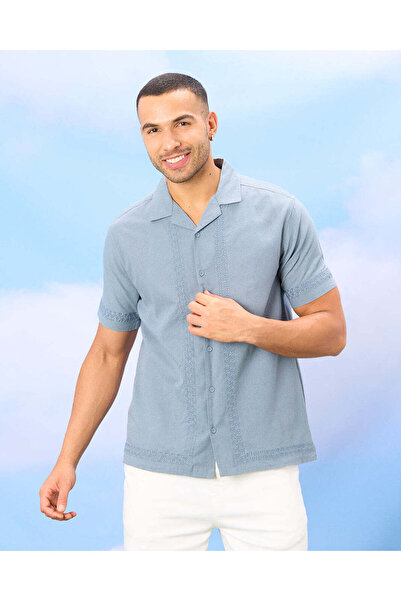 REDTAG Men Blue Embroidered Shirt