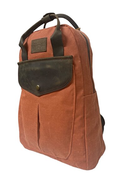 Old Cotton Vintage Leather Canvas Waterproof Disayn Unisex Excursion School Camping Travel Backpack 28X39Cm