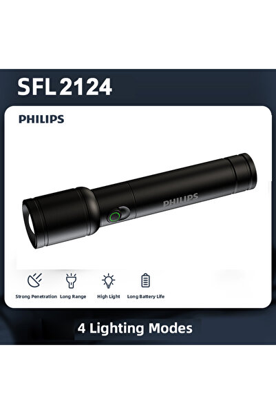 Philips 2124 SFL6168 Optical Zoom Flashlight Portable Rechargeable LED Lamp With 4 Lighting Modes Ca