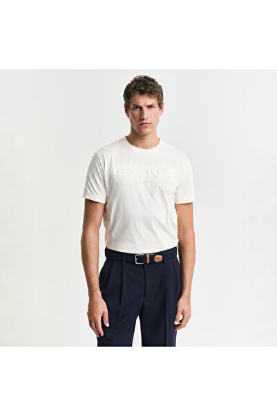 Gant Erkek Krem Regular Fit Bisiklet Yaka Logolu T-Shirt