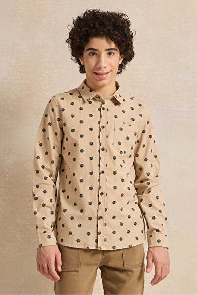 REDTAG قميص بيج مطبوع للأولاد الكبار