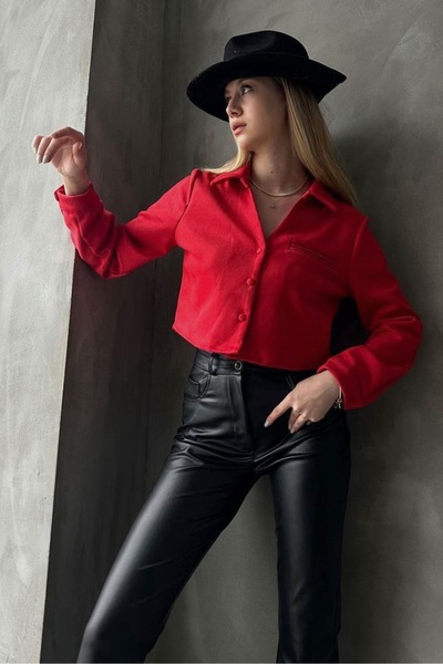VELZANA Short Suede Red Shirt