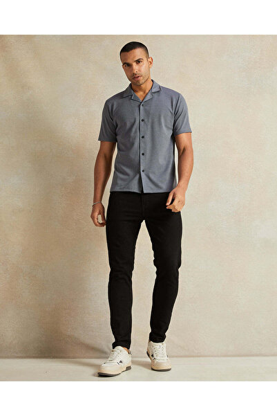 REDTAG Men Grey Jacquard Short Sleeve Shirt