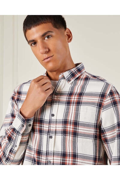 REDTAG Men White Checkered Button Down Shirt